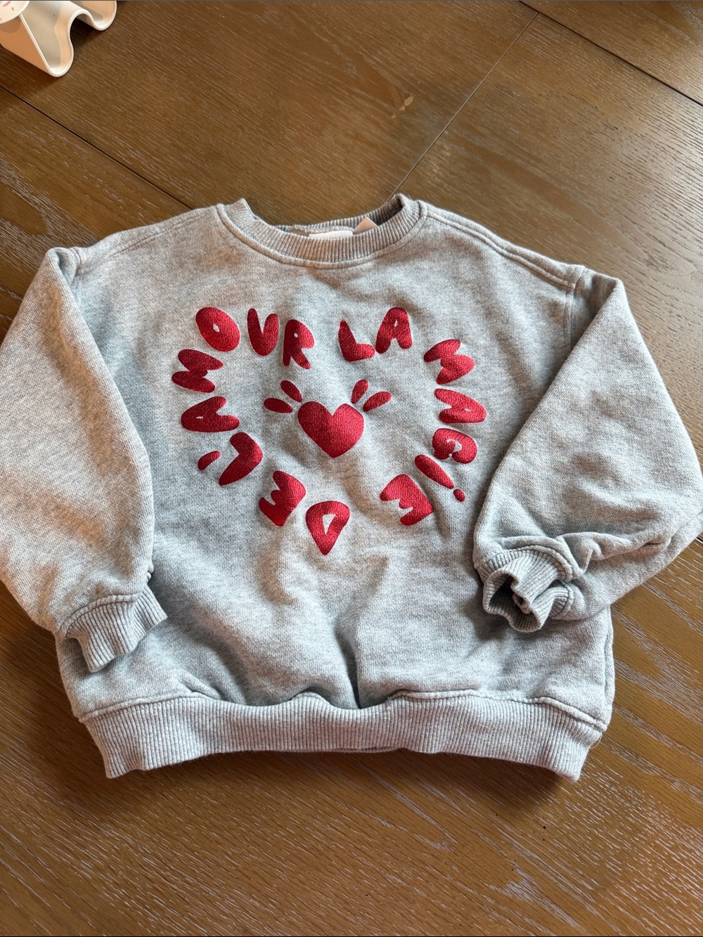 Gray Sweatshirt with Red Heart Graphic - kids sweater